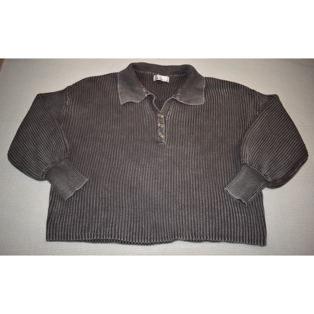 Zenana Pullover Sweater Womens Large Brown Knit Cotton Cabincore Coastal Grandma
